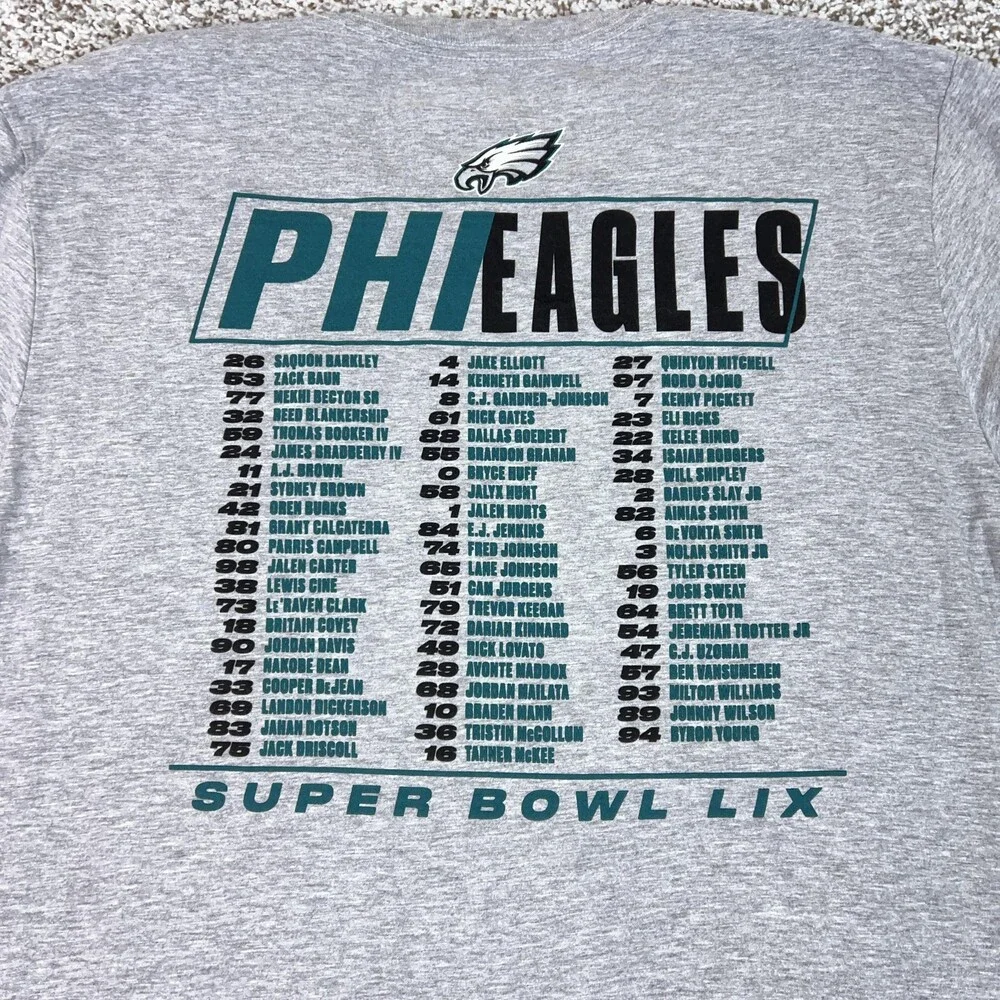 Philadelphia Eagles Shirt Mens Large Gray NFL Football Super‎ Bowl LIX Roster